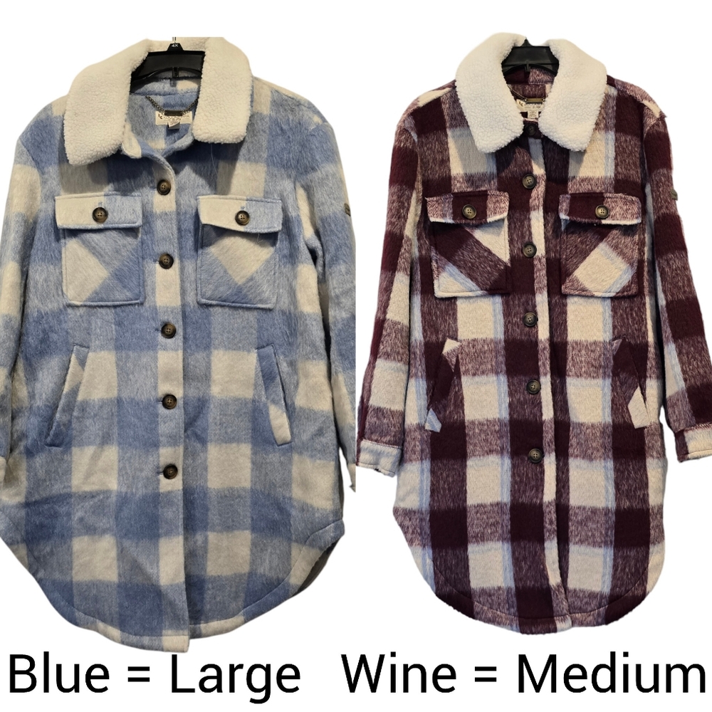 Ugg Koolaburra Plaid Mid Length Coat Shacket Jacket Removable Fur Collar